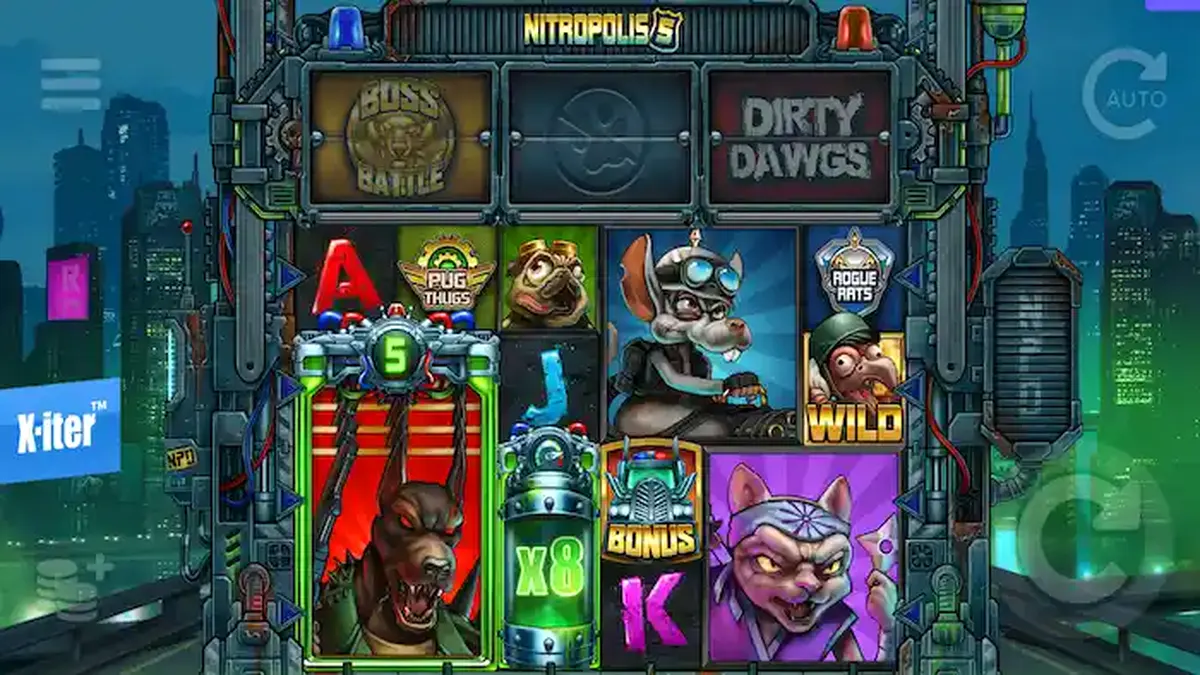 Tampilan visual aksi intens di dalam slot Nitropolis 5