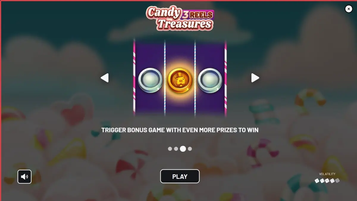 Tampilan visual slot Candy Treasures 3 Reels dengan tema permen dan kue yang penuh warna