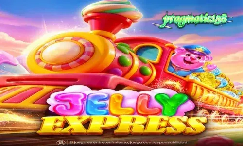 Tampilan visual ceria dari slot Jelly Express dengan tema permen dan kereta api.